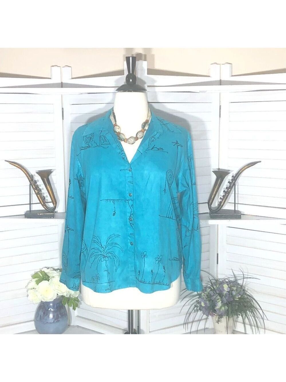 Chico's Teal Shirt Art to Wear Avant Garde Fairy whimsy Faux Suede boho cottage